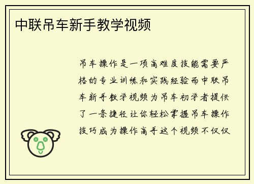 中联吊车新手教学视频