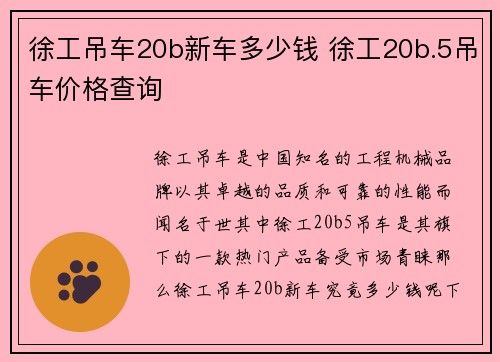 徐工吊车20b新车多少钱 徐工20b.5吊车价格查询