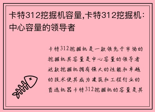 卡特312挖掘机容量,卡特312挖掘机：中心容量的领导者