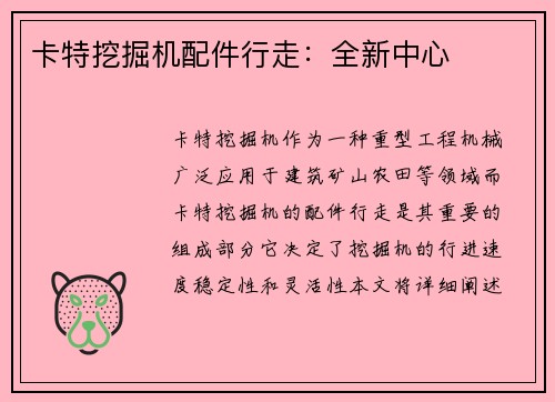 卡特挖掘机配件行走：全新中心